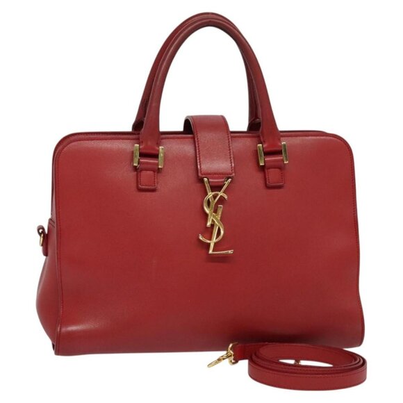 SAINT LAURENT Hand Bag Leather 2way Red Gold Auth 127565 - Picture 1 of 16